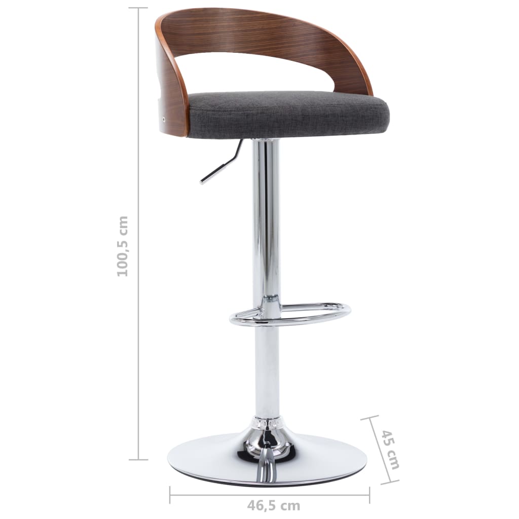 Bar stools, 2 pcs., dark grey, fabric and bentwood