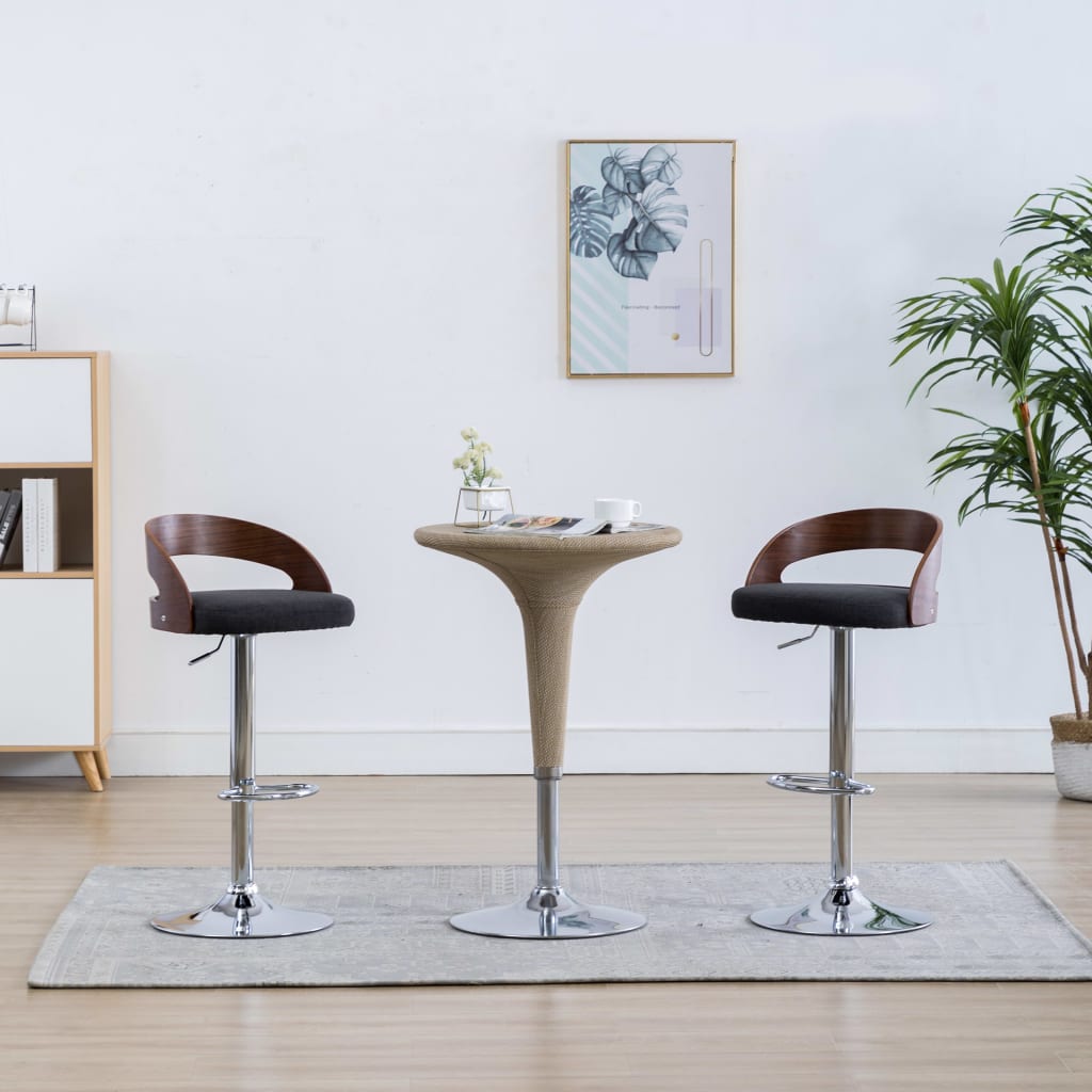 Bar stools, 2 pcs., dark grey, fabric and bentwood