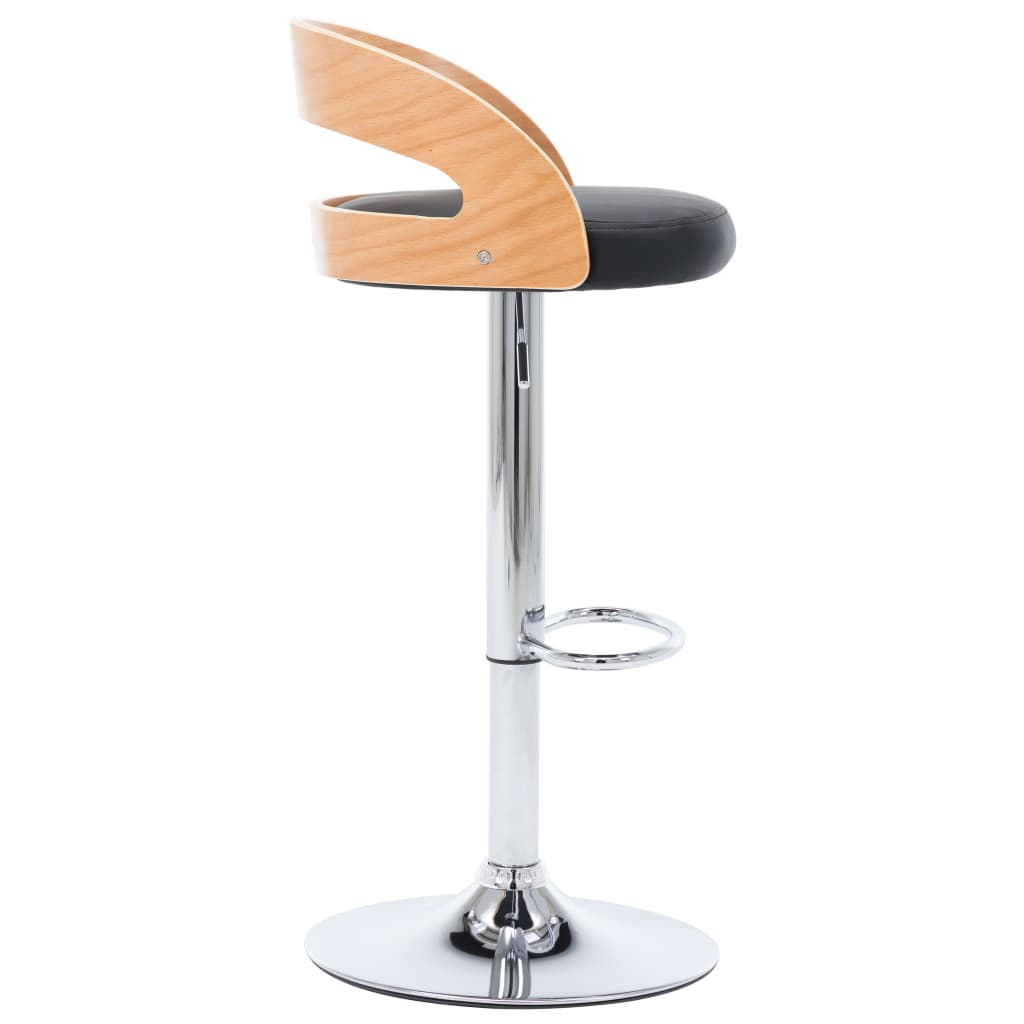 Bar Stools, 2 pcs, black, faux leather and bentwood
