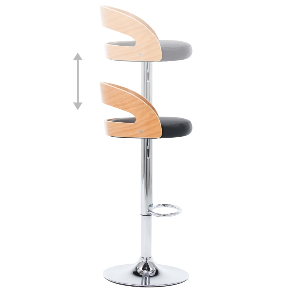 Bar Stools, 2 pcs, black, faux leather and bentwood