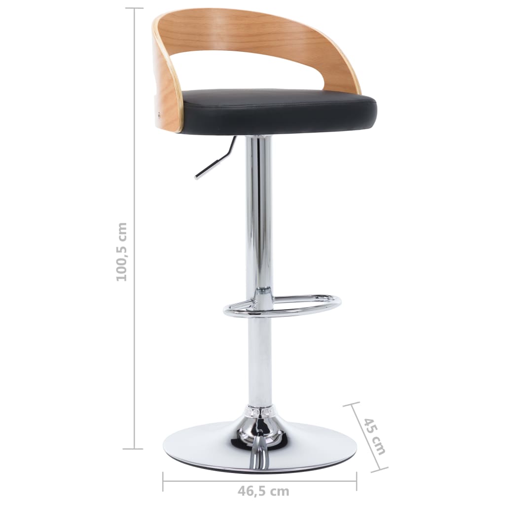Bar Stools, 2 pcs, black, faux leather and bentwood