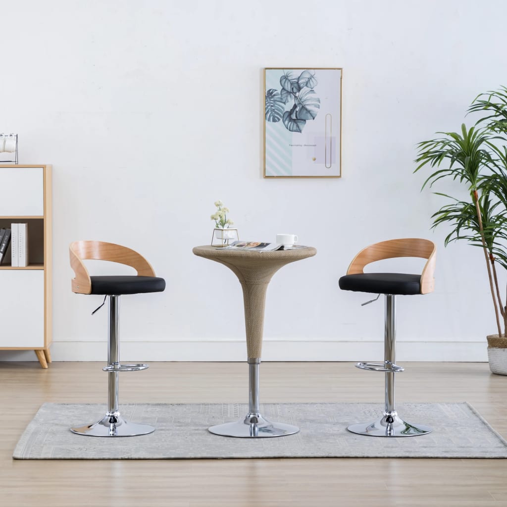 Bar Stools, 2 pcs, black, faux leather and bentwood