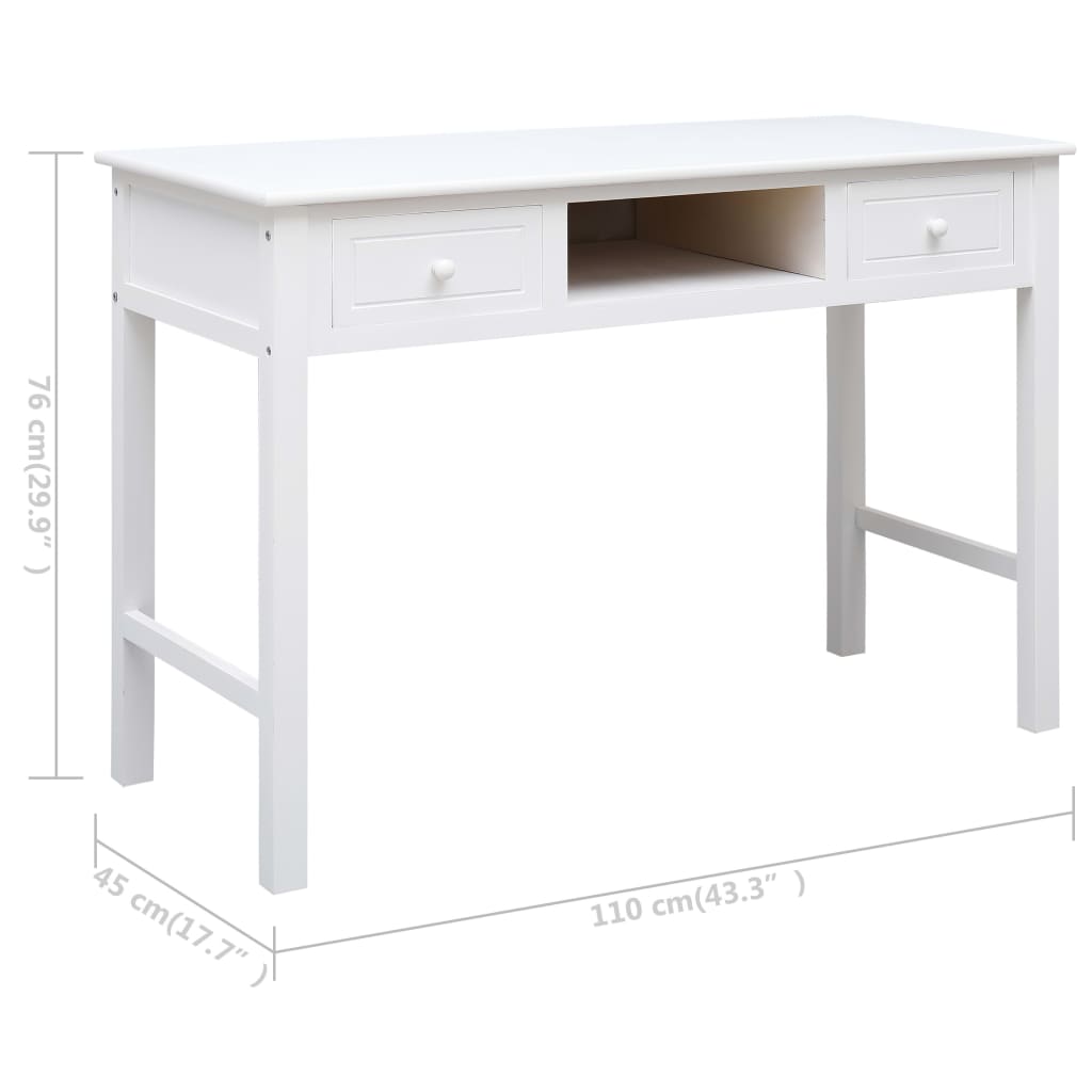 Rašomasis stalas, baltos spalvos, 110x45x76 cm, mediena