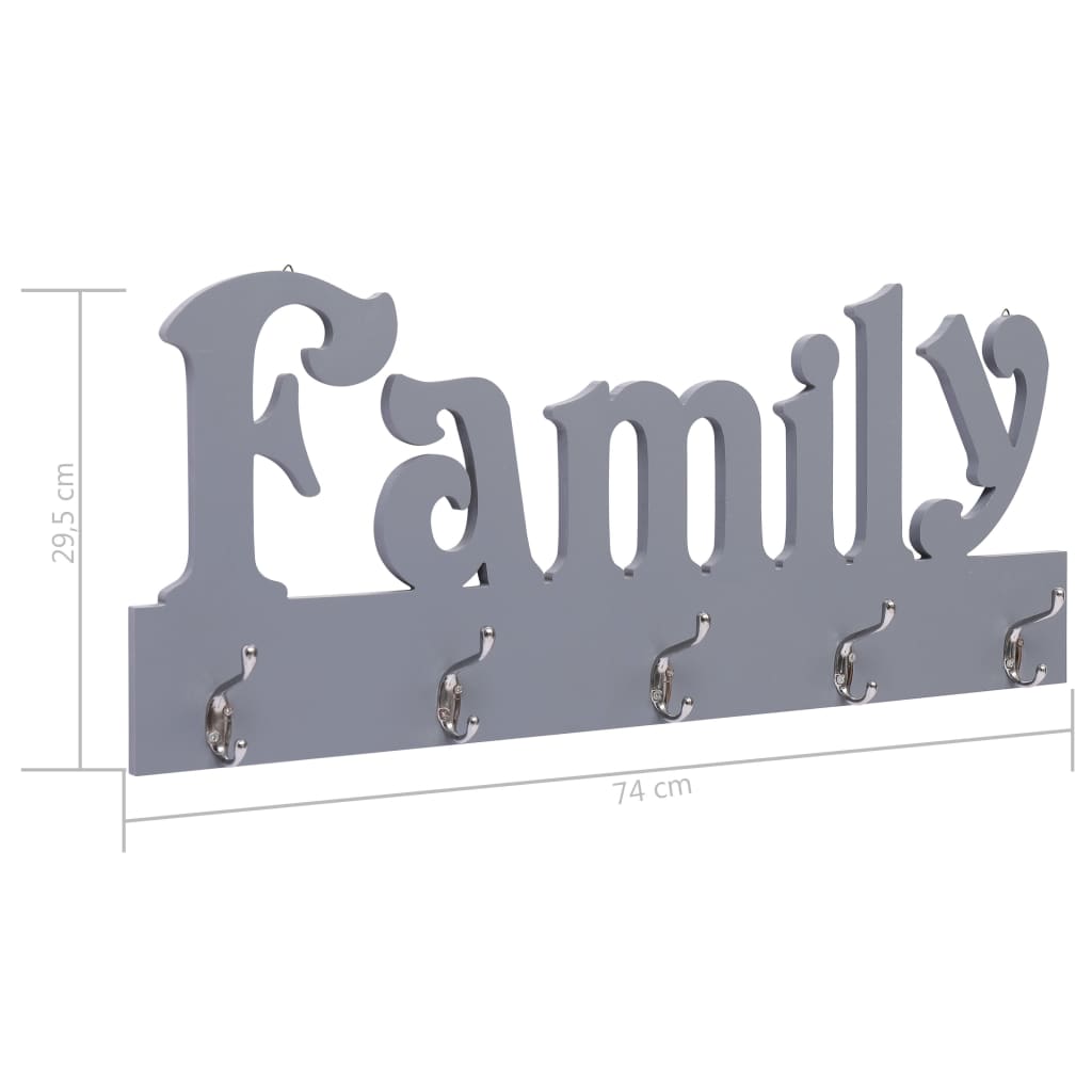 Wall-mounted coat rack FAMILY, grey, 74x29.5cm