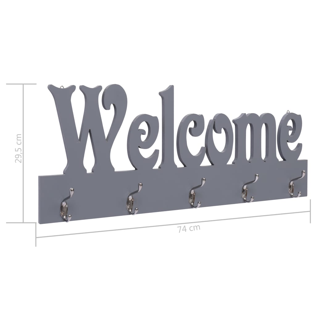 Wall-mounted coat rack WELCOME, grey, 74x29.5cm