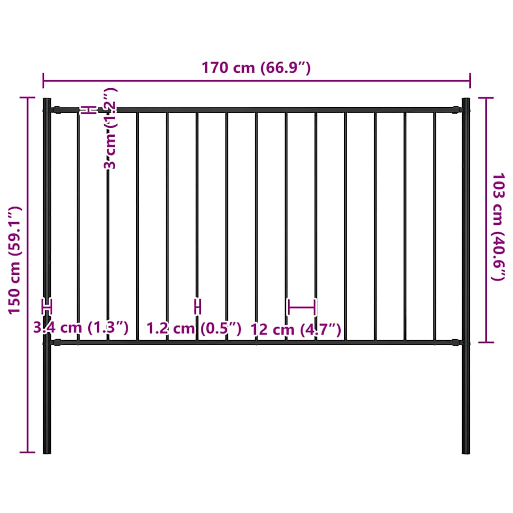Fence panel Woerden with posts, steel, 1.7x1 m, black