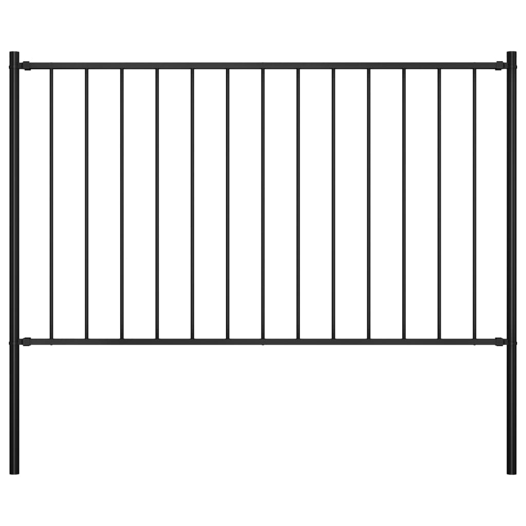 Fence panel with posts, black, 1.7x1.25m, steel