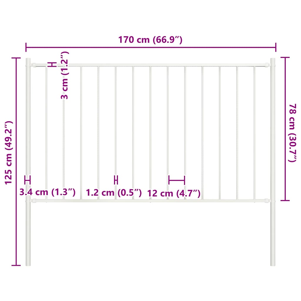 Žoga panelis Woerden ar stabiem, tērauds, 1,7x0,75m, balta
