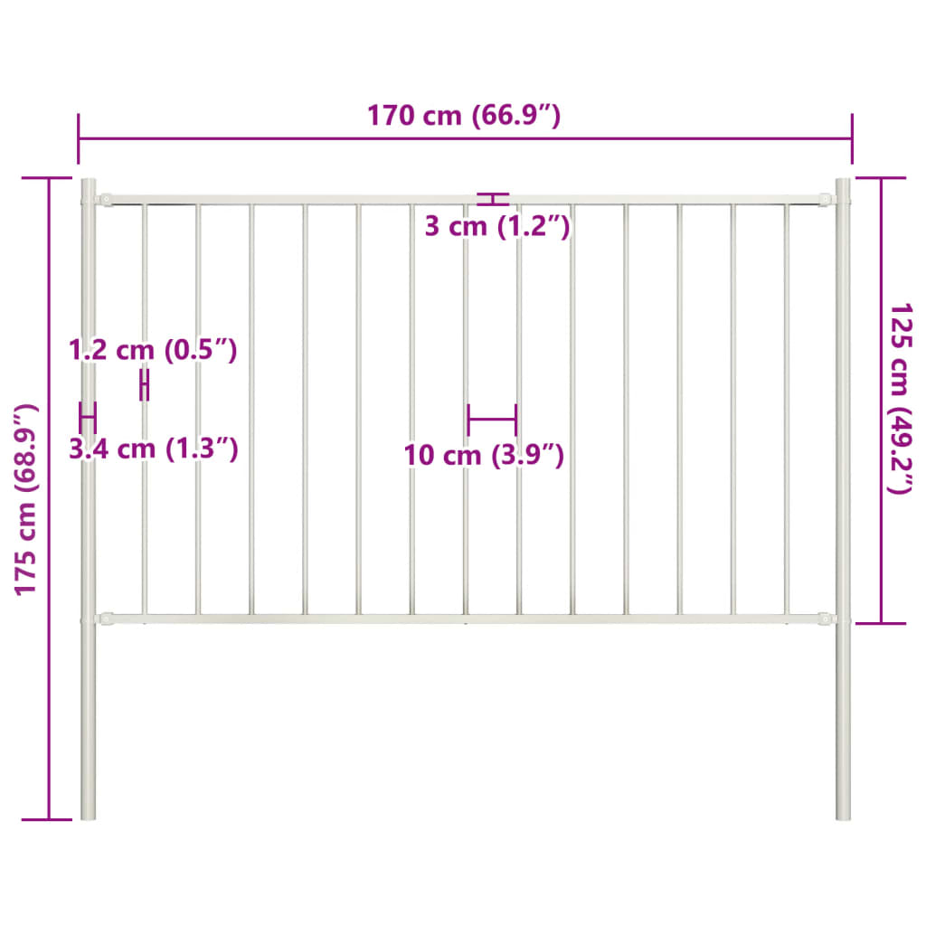 Žoga panelis ar stabiem, pulverkrāsots tērauds, 1,81x1,25 m, balts