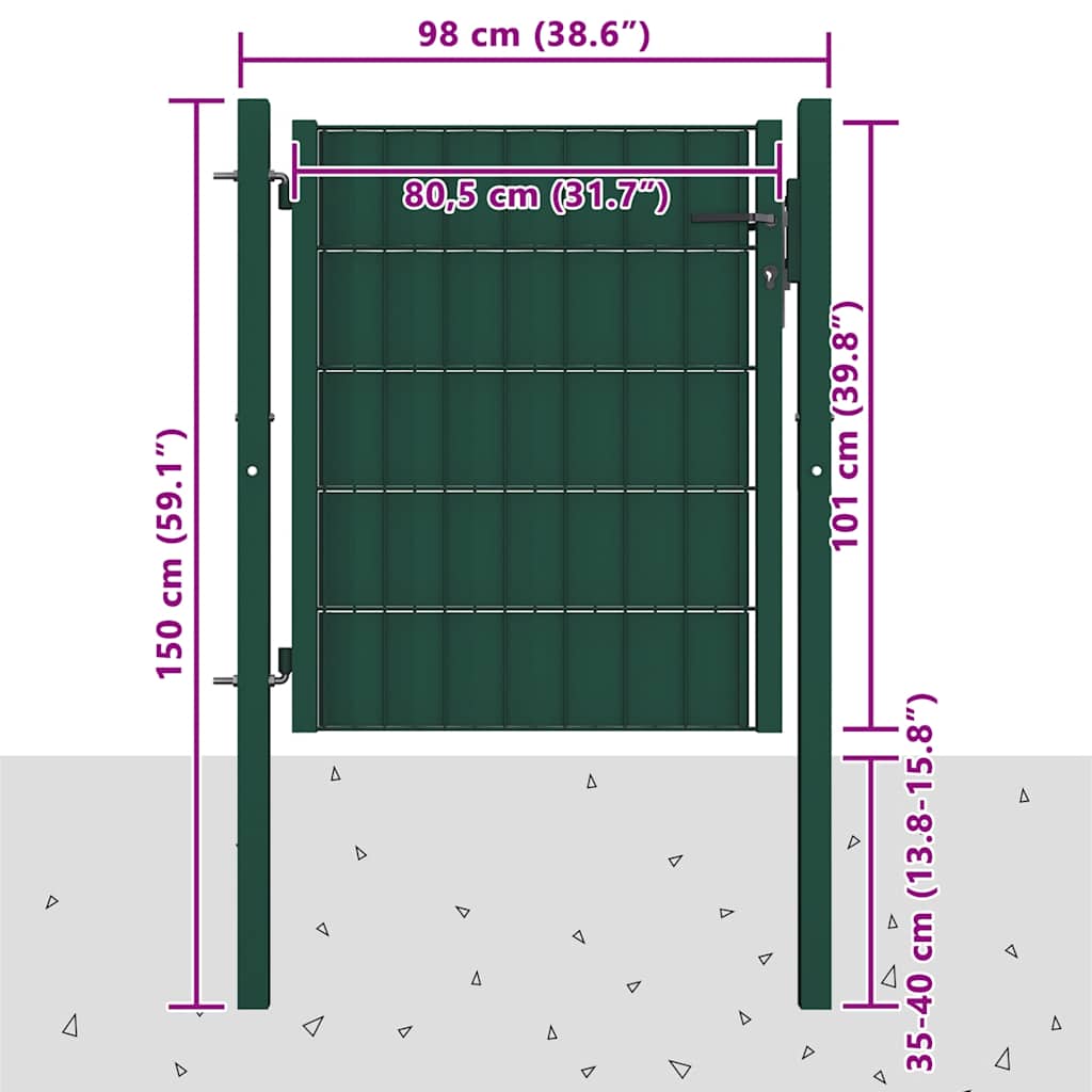 Tvoros vartai, PVC ir plienas, 100x100 cm, žali