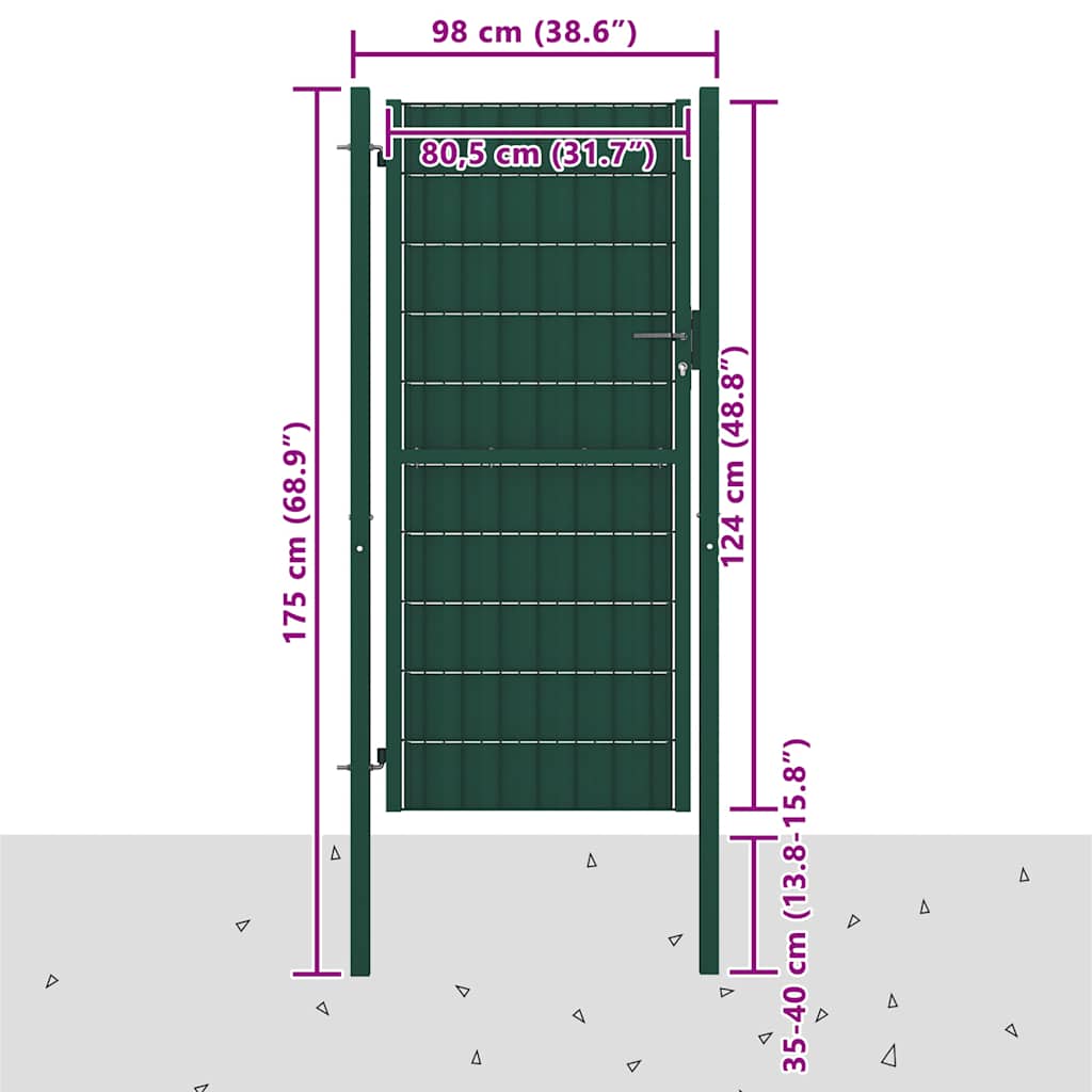 Tvoros vartai, PVC ir plienas, 100x124 cm, žali