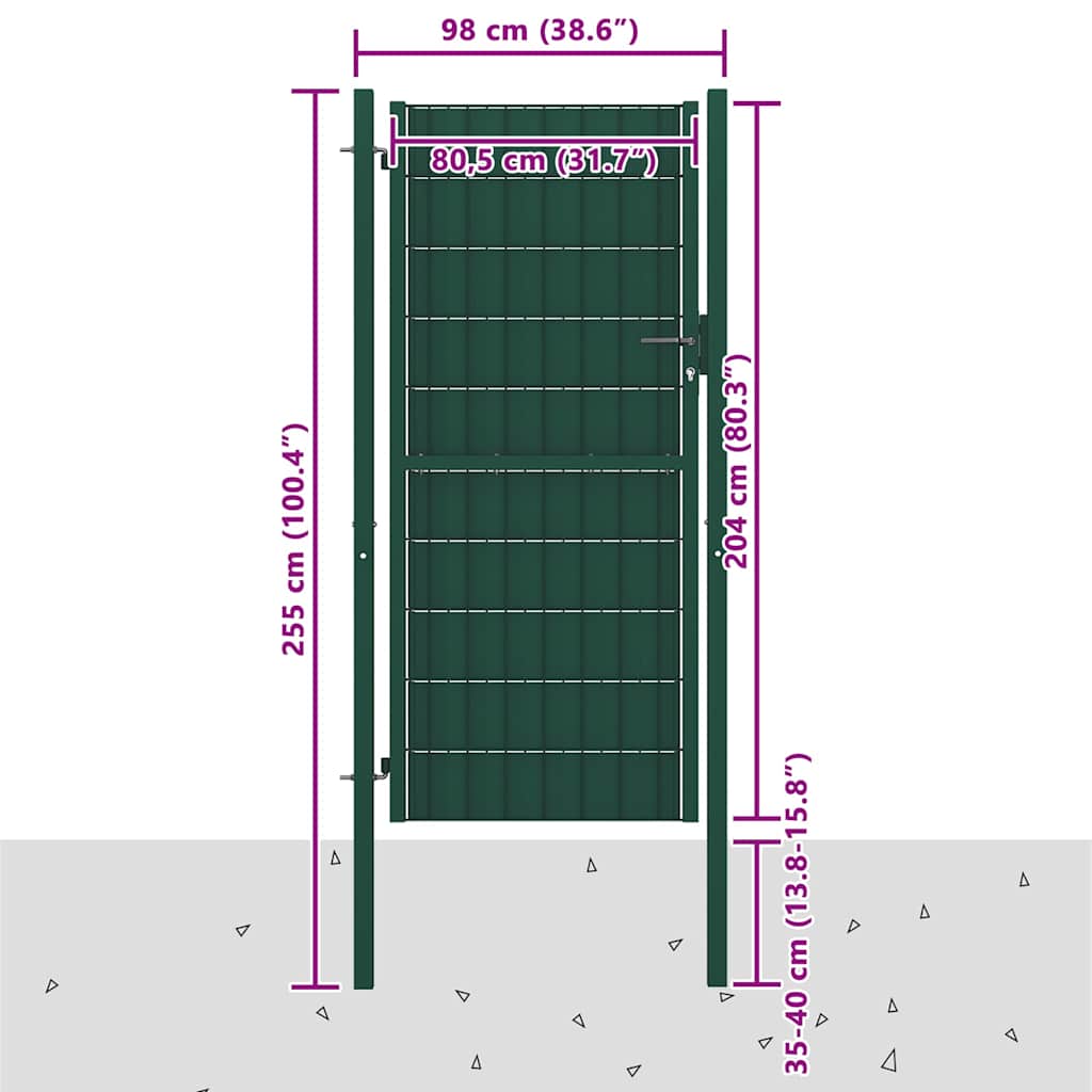 Tvoros vartai, PVC ir plienas, 100x204 cm, žali