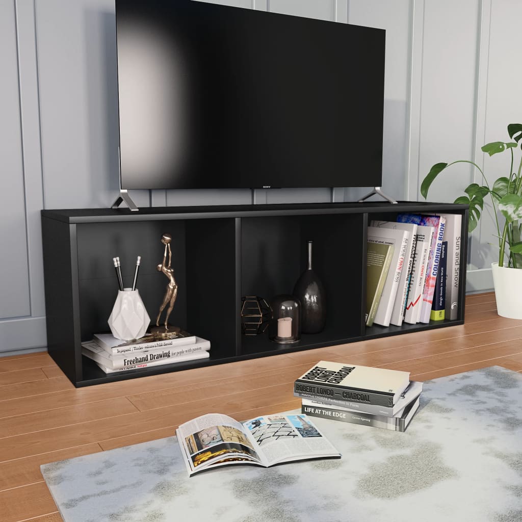 Cabinet, book/TV, black, 36x30x114cm, particleboard