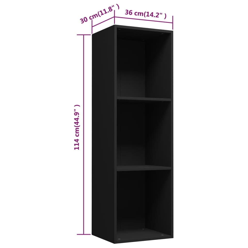 Cabinet, book/TV, black, 36x30x114cm, particleboard