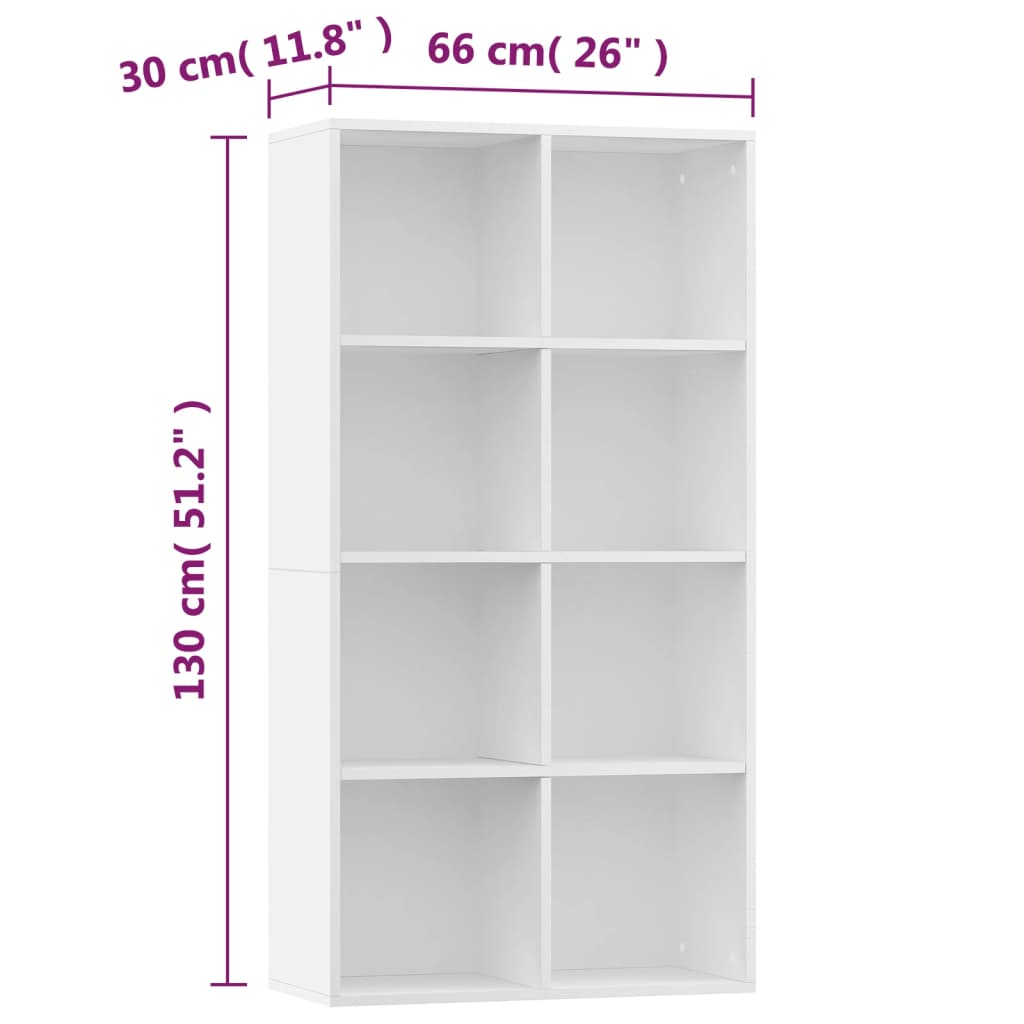 Bookcase/side cabinet, white, 66x30x130cm, engineered wood