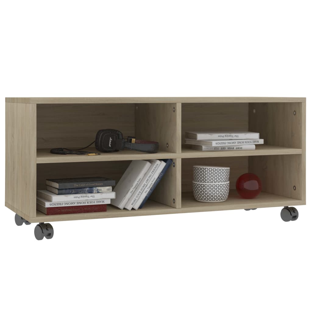 TV cabinet with wheels, oak, 90x35x35cm, engineered wood