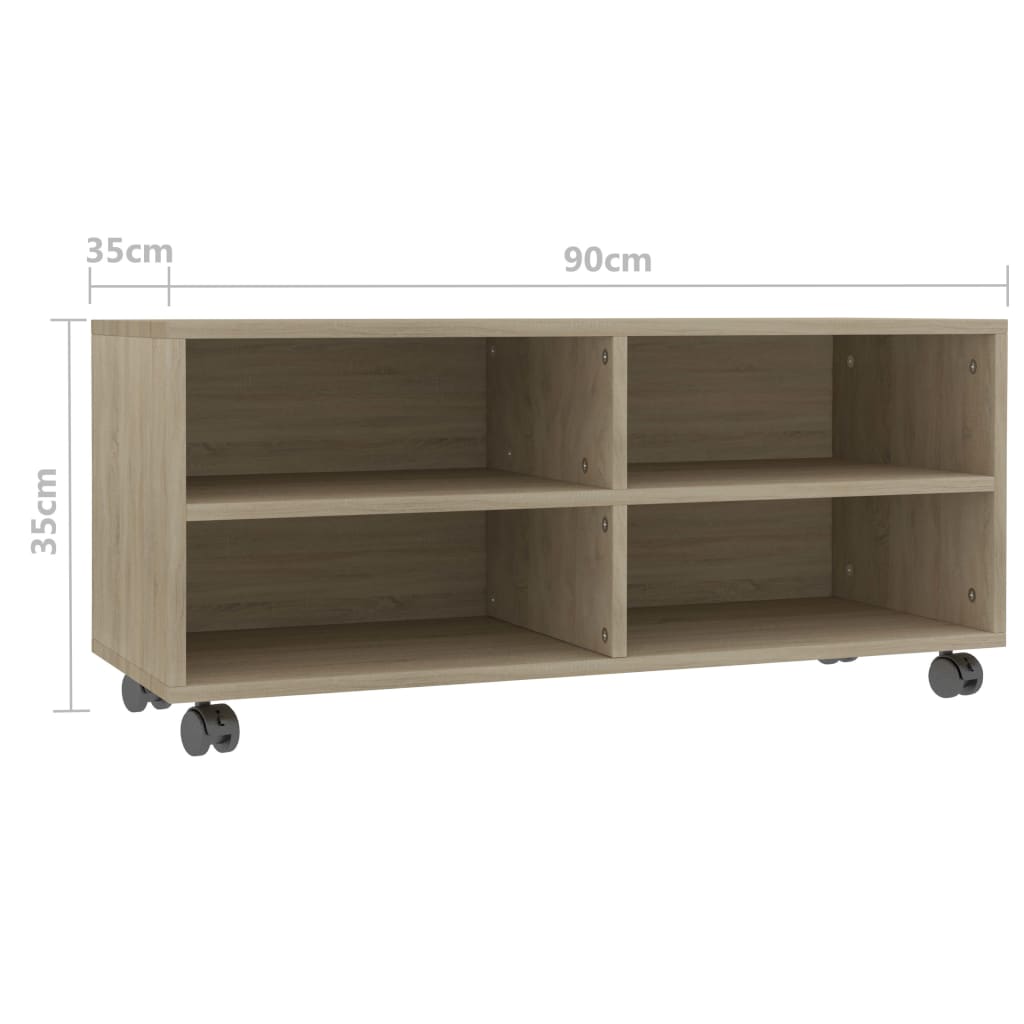 TV cabinet with wheels, oak, 90x35x35cm, engineered wood