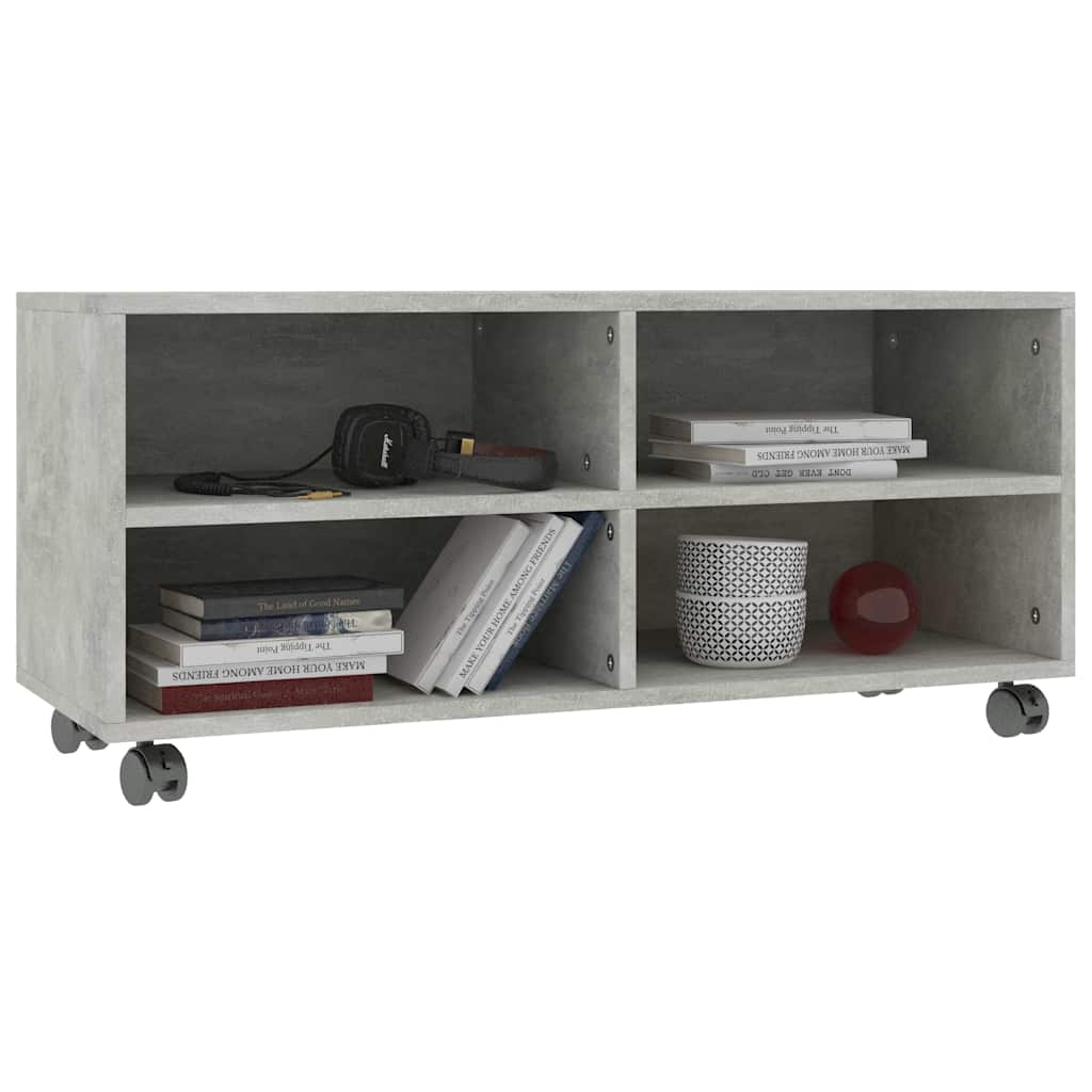 TV spintelė su ratukais, betono, 90x35x35cm, apdirbta mediena