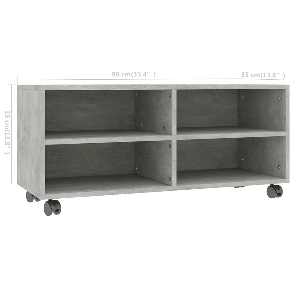 TV spintelė su ratukais, betono, 90x35x35cm, apdirbta mediena