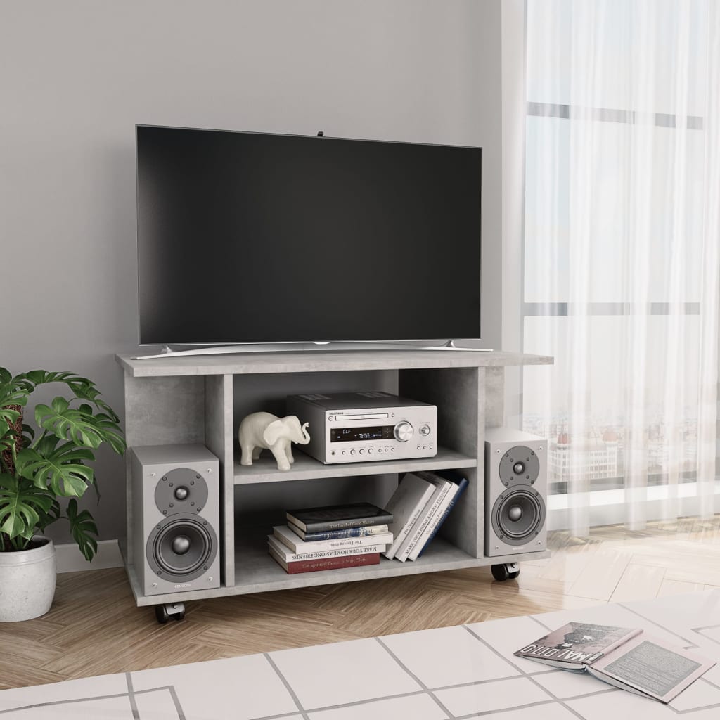 TV cabinet on wheels, concrete grey, 80x40x45cm, wood