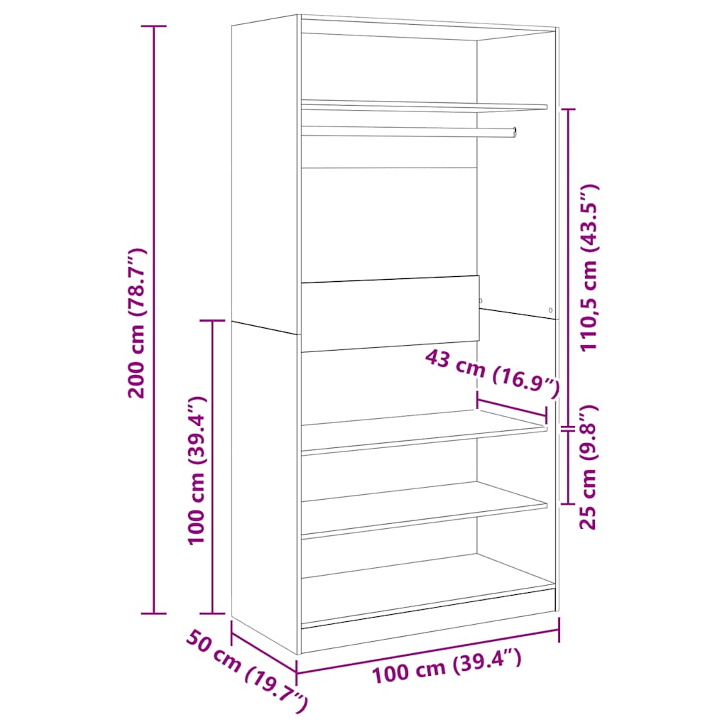 Wardrobe, black, 100x50x200cm, treated wood