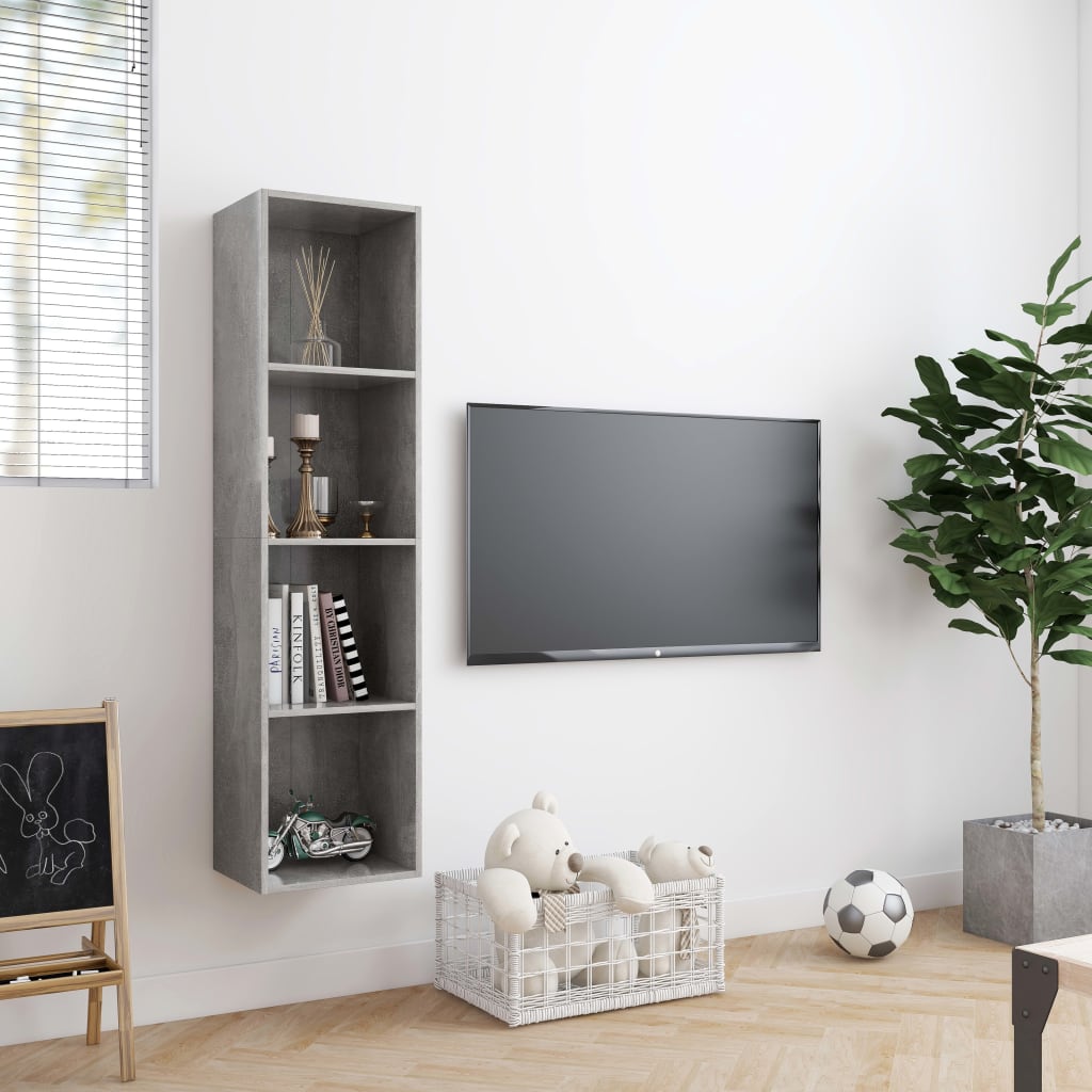 Bookcase/TV bench, concrete grey, 143x30x36 cm