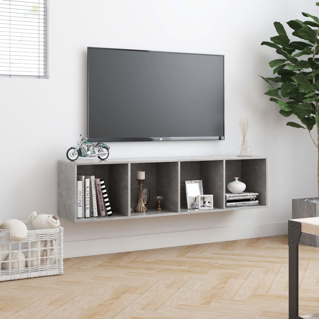 Bookcase/TV bench, concrete grey, 143x30x36 cm