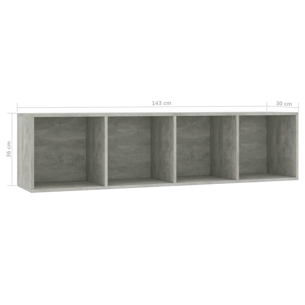 Bookcase/TV bench, concrete grey, 143x30x36 cm