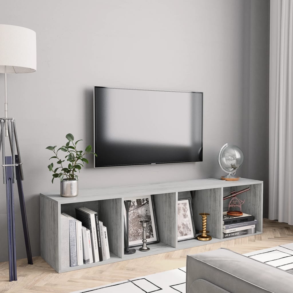 Bookcase/TV bench, concrete grey, 143x30x36 cm