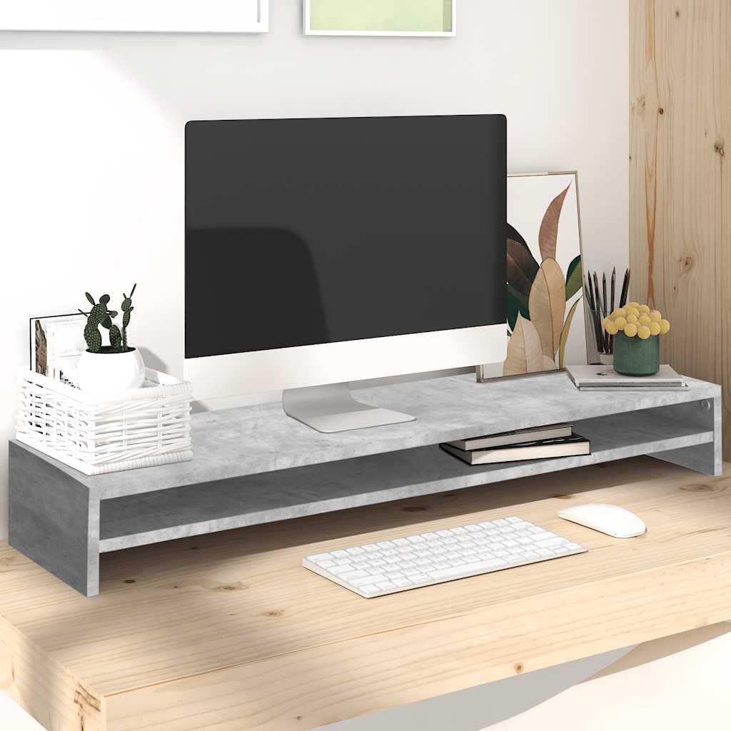 Monitor stand, concrete, 100x24x13 cm, processed wood