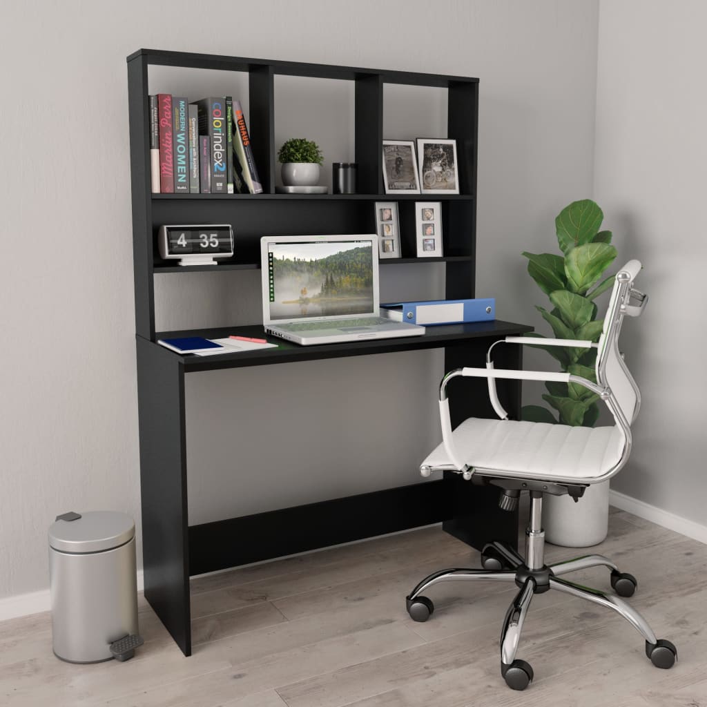 Galds ar plauktiem, melns, 110x45x157cm, MDP