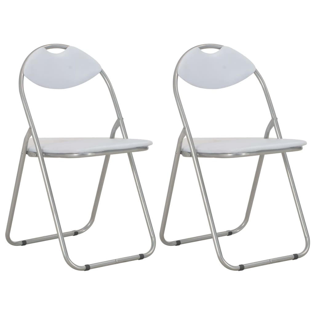 Folding dining chairs, 2 pcs., white, faux leather