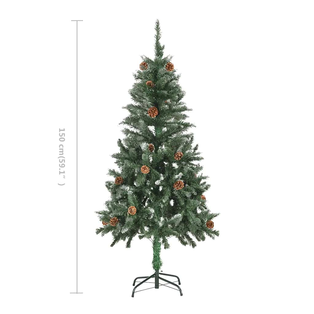Dirbtinė kalėdinė eglutė su kankorėžiais ir baltu blizg., 150cm