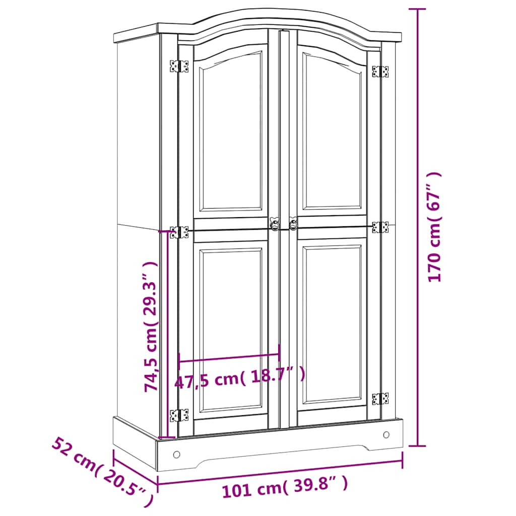Wardrobe, grey, Mexican pine, Corona, 2-door