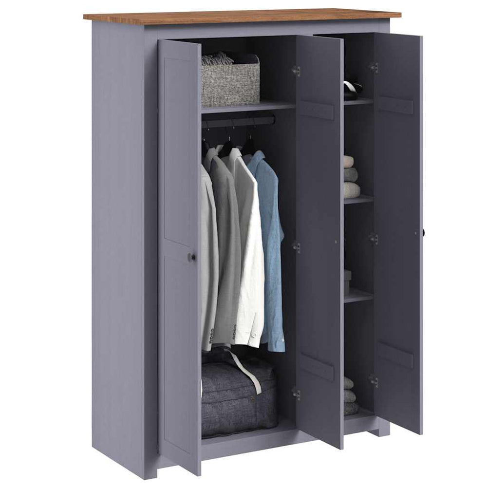 Wardrobe Panama, grey, 118x50x171,5cm, 3-door, pine wood.