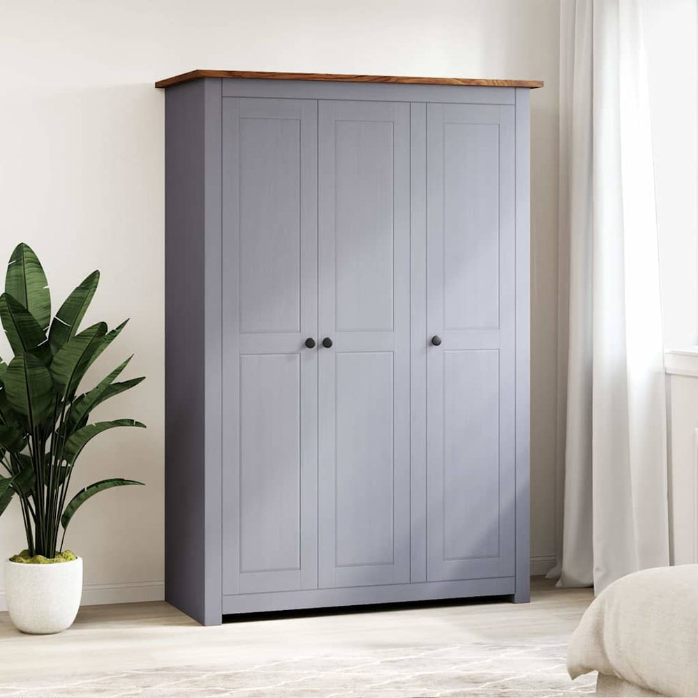 Wardrobe Panama, grey, 118x50x171,5cm, 3-door, pine wood.
