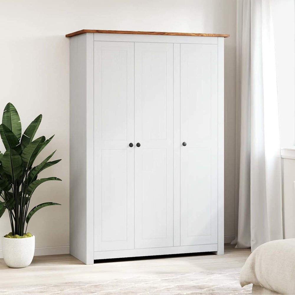 Wardrobe Panama, white, 118x50x171.5cm, 3-door, pine wood.