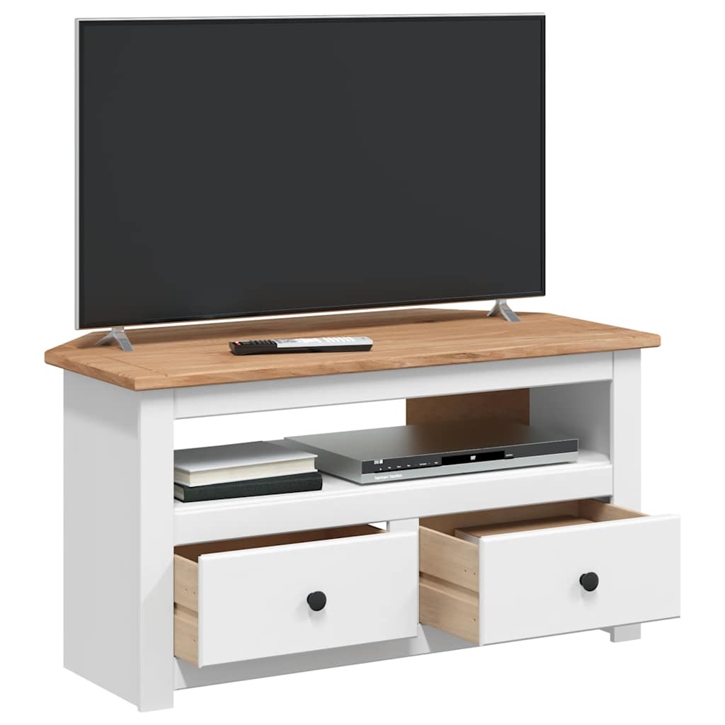 Kampinė TV spintelė Panama, balta, 93x49x49cm, pušies masyvas