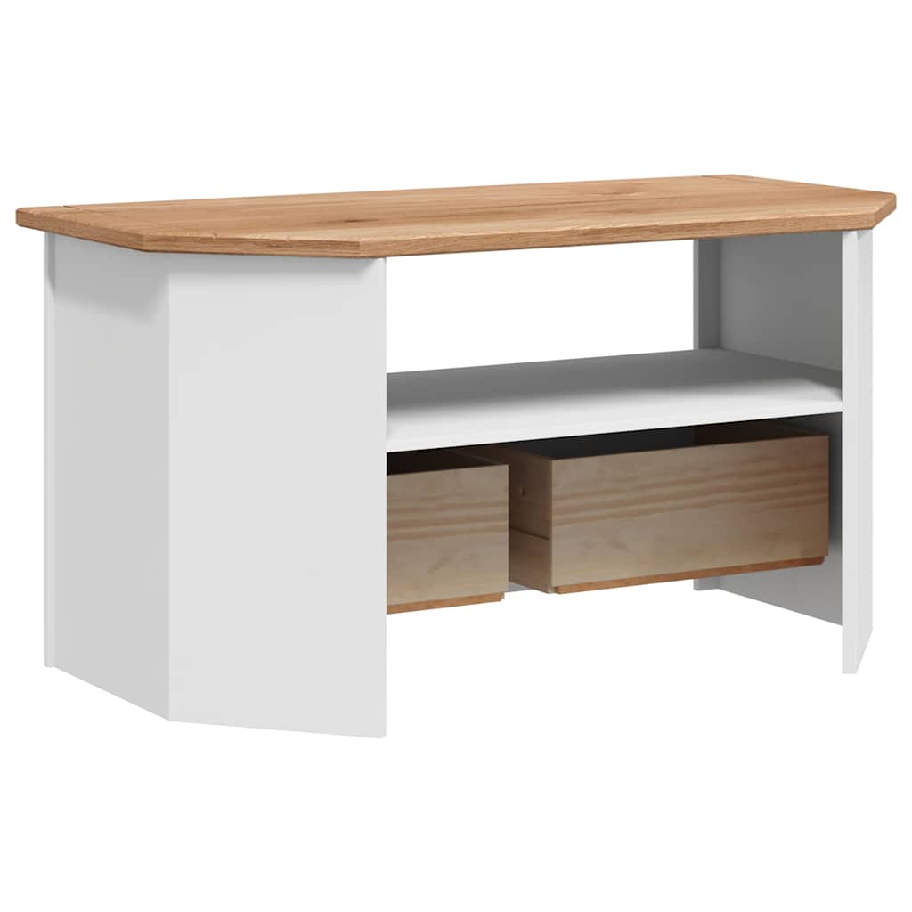 Kampinė TV spintelė Panama, balta, 93x49x49cm, pušies masyvas