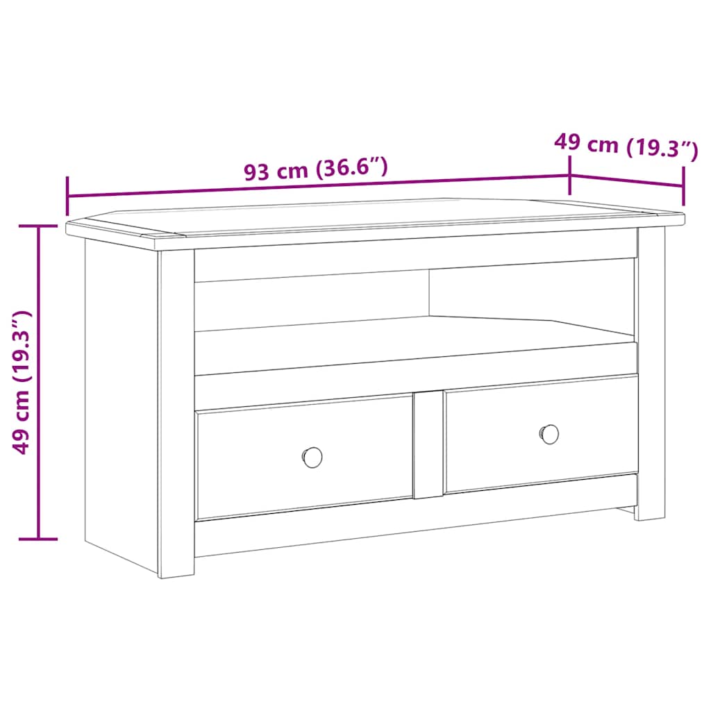 Kampinė TV spintelė Panama, balta, 93x49x49cm, pušies masyvas