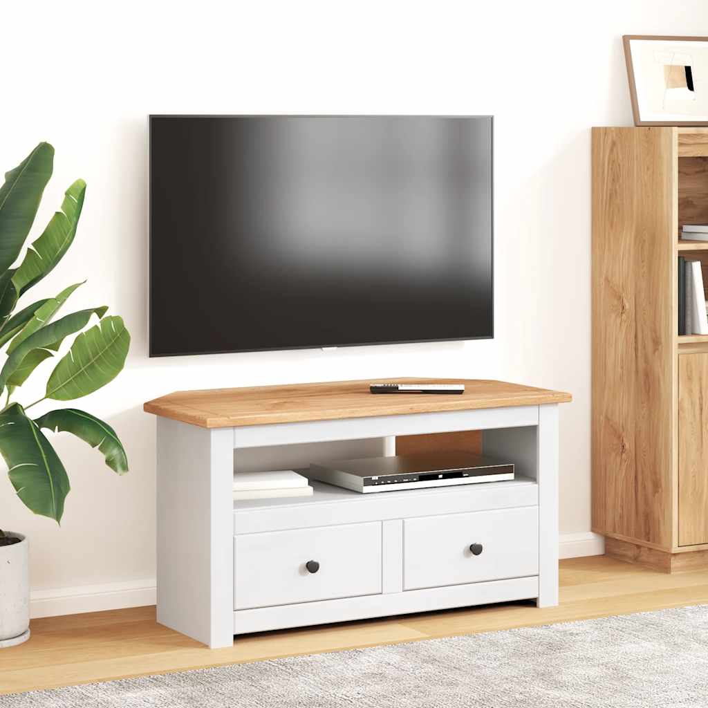 Kampinė TV spintelė Panama, balta, 93x49x49cm, pušies masyvas