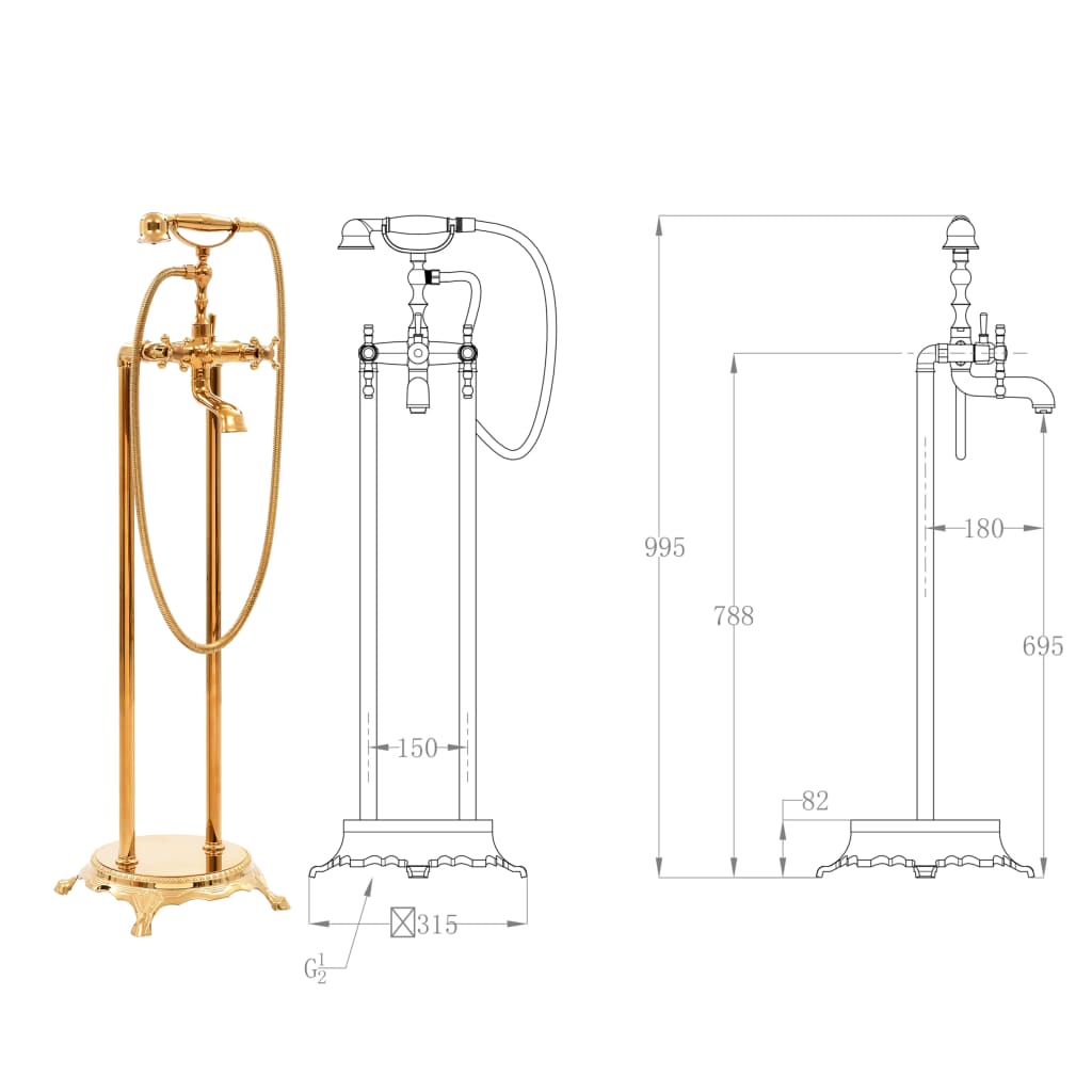 Freestanding bath mixer, gold, 99.5cm, steel
