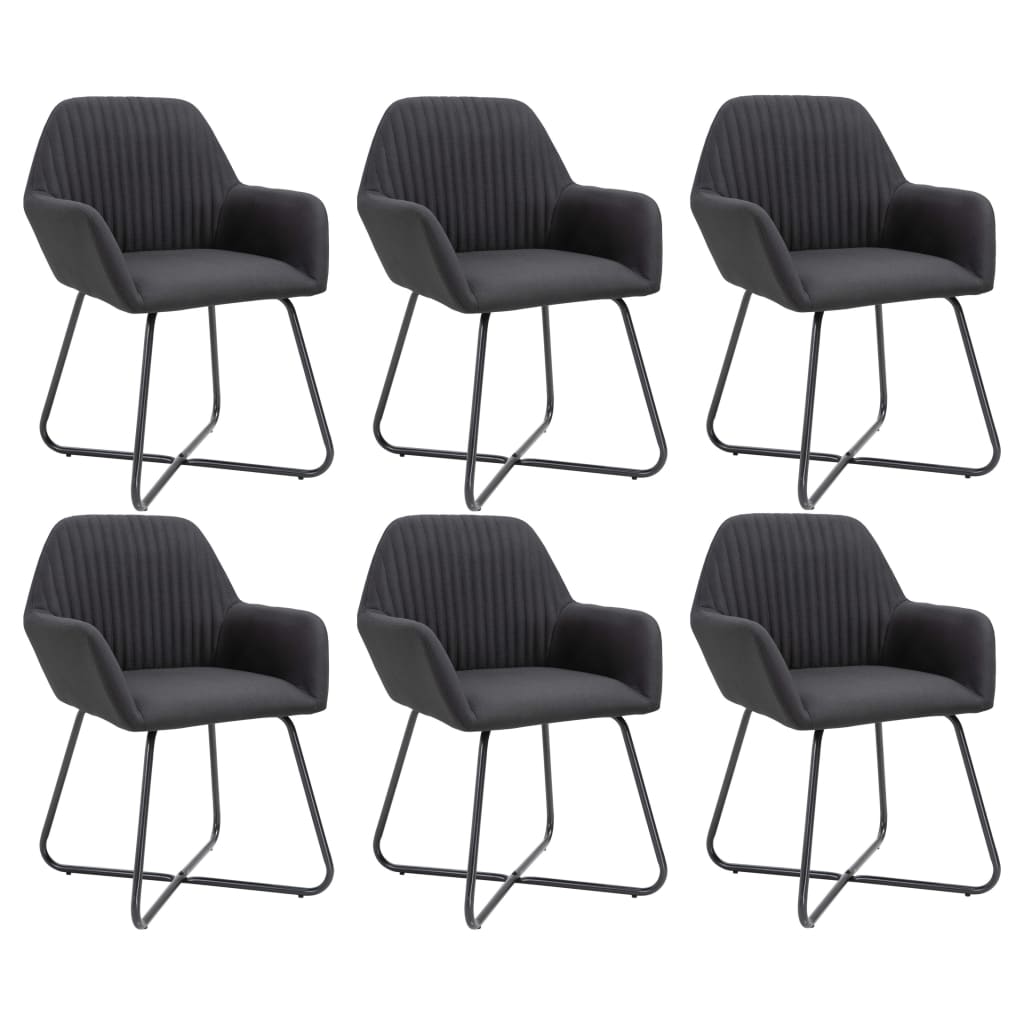 Dining chairs, 6 pcs, black, fabric