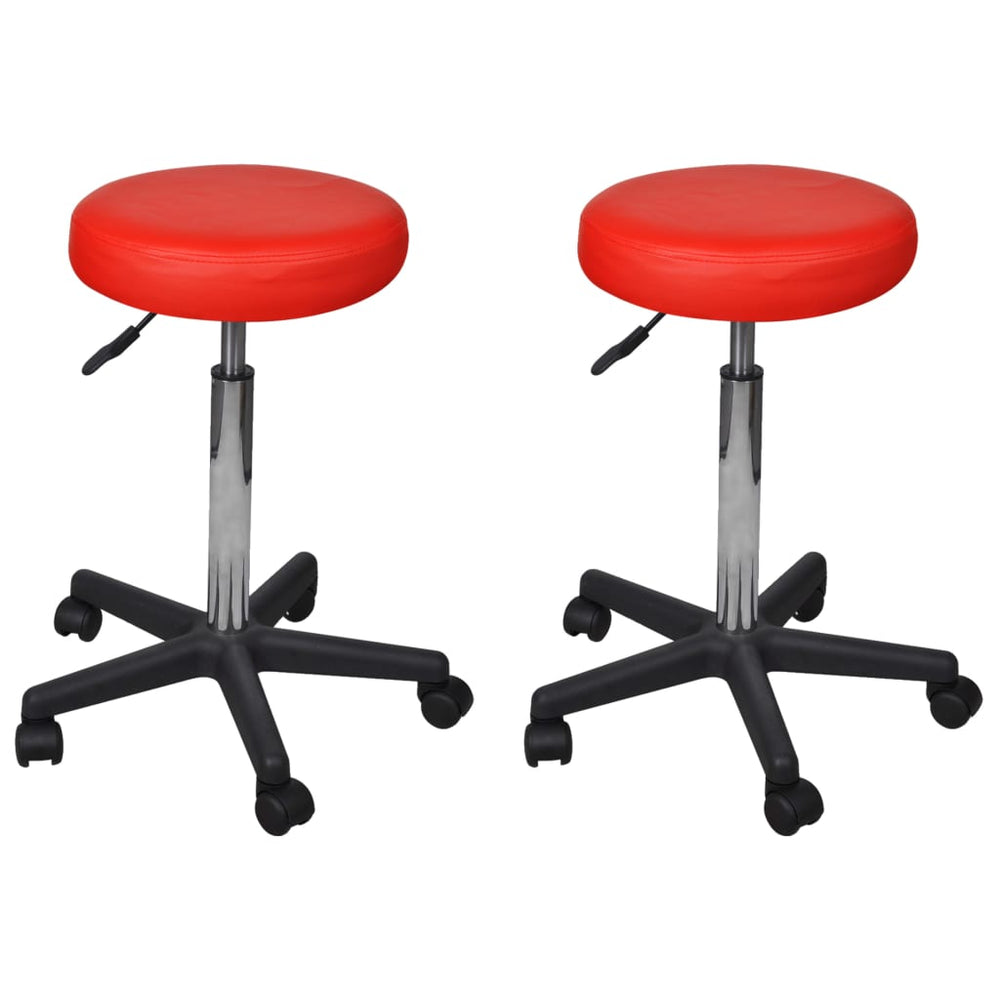 Office stools, 2 pcs, red, 35.5x84 cm, artificial leather