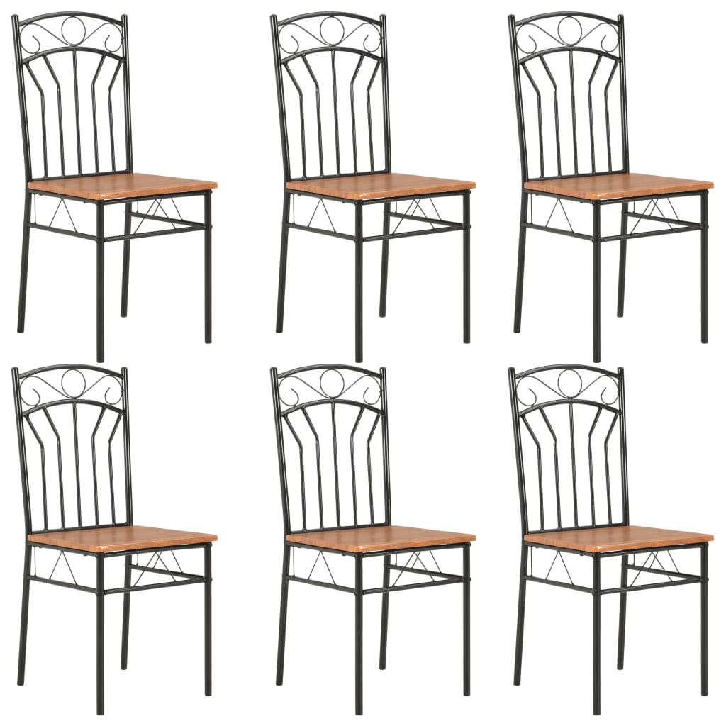 Dining chairs, 6 pcs, brown, MDF