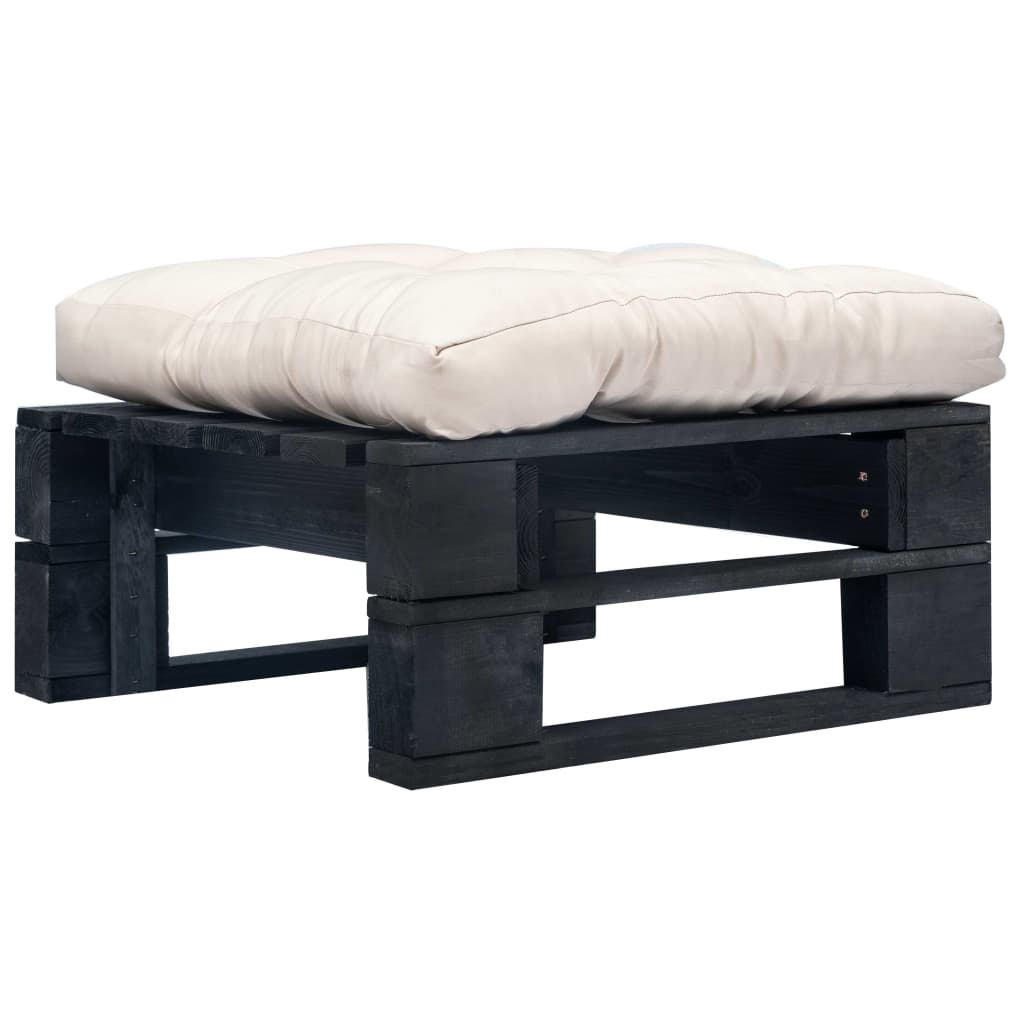 Ottoman from a pallet with a sand-coloured cushion, black, wood