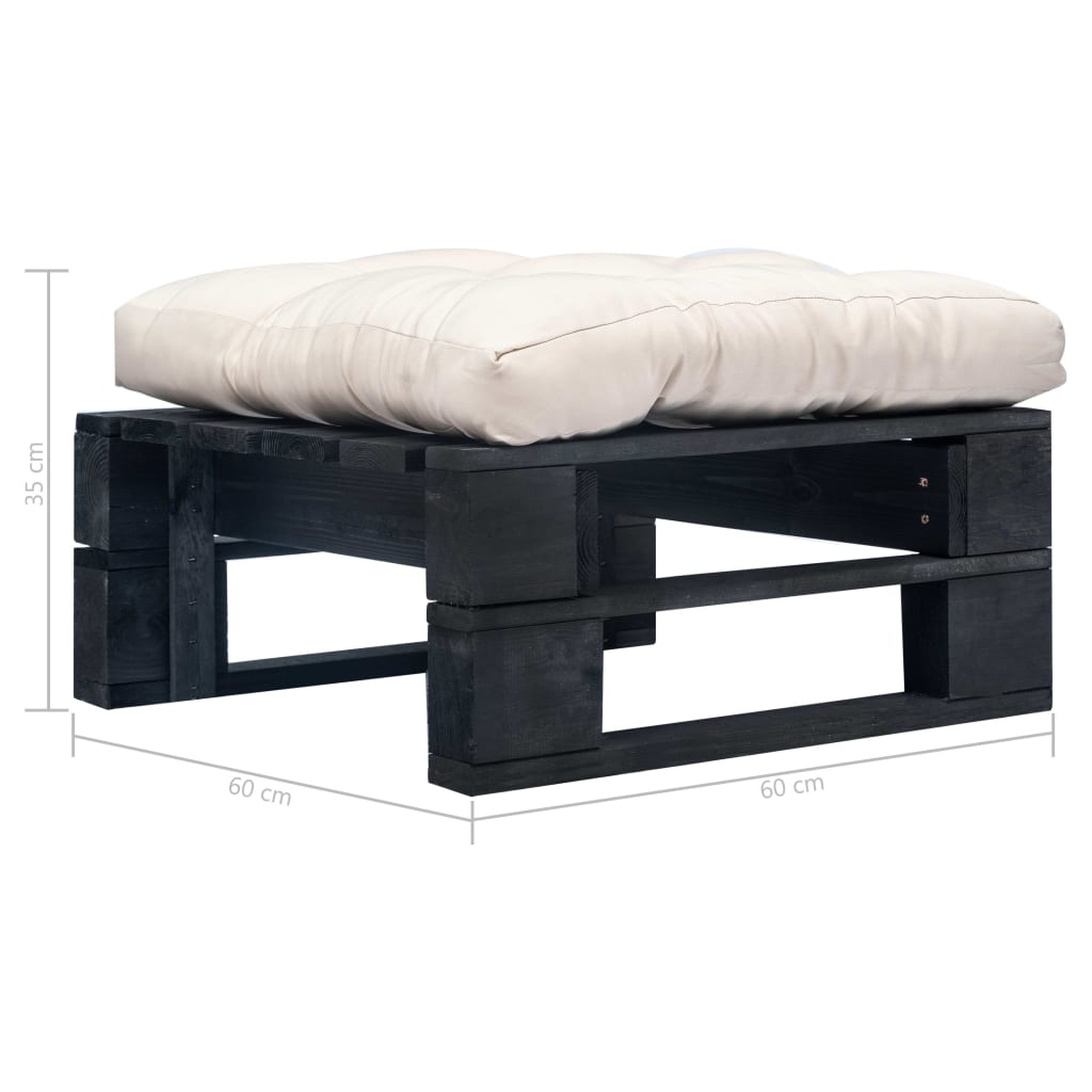 Ottoman from a pallet with a sand-coloured cushion, black, wood
