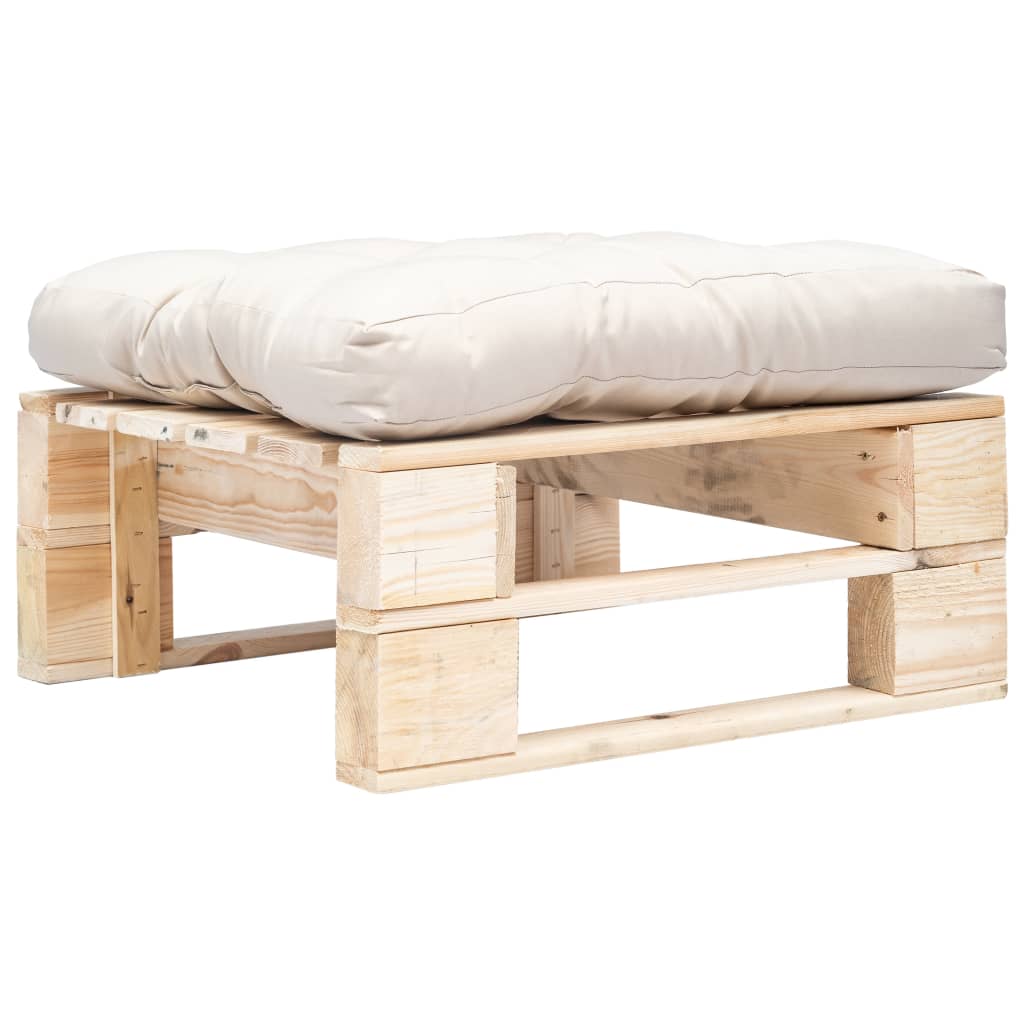 Ottoman from a pallet with a sand-colored cushion, natural, wood