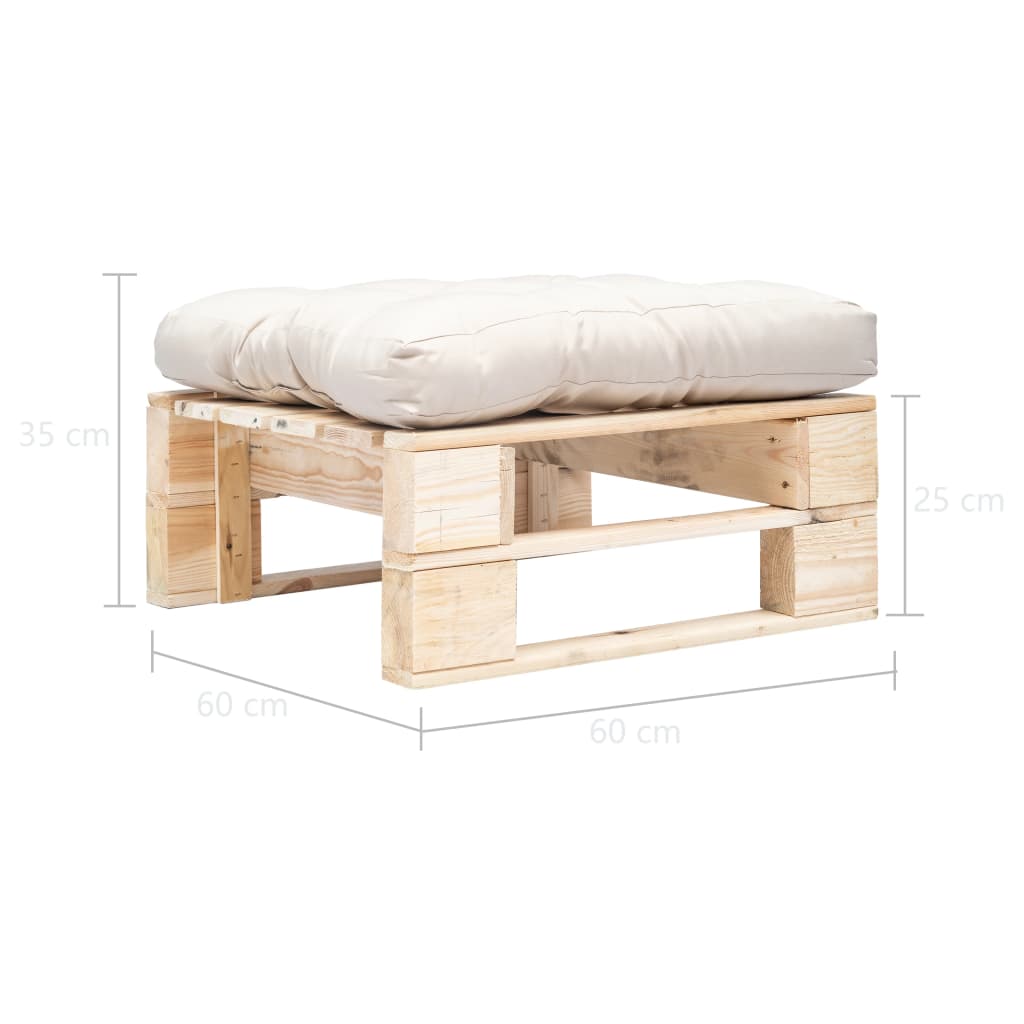 Ottoman from a pallet with a sand-colored cushion, natural, wood