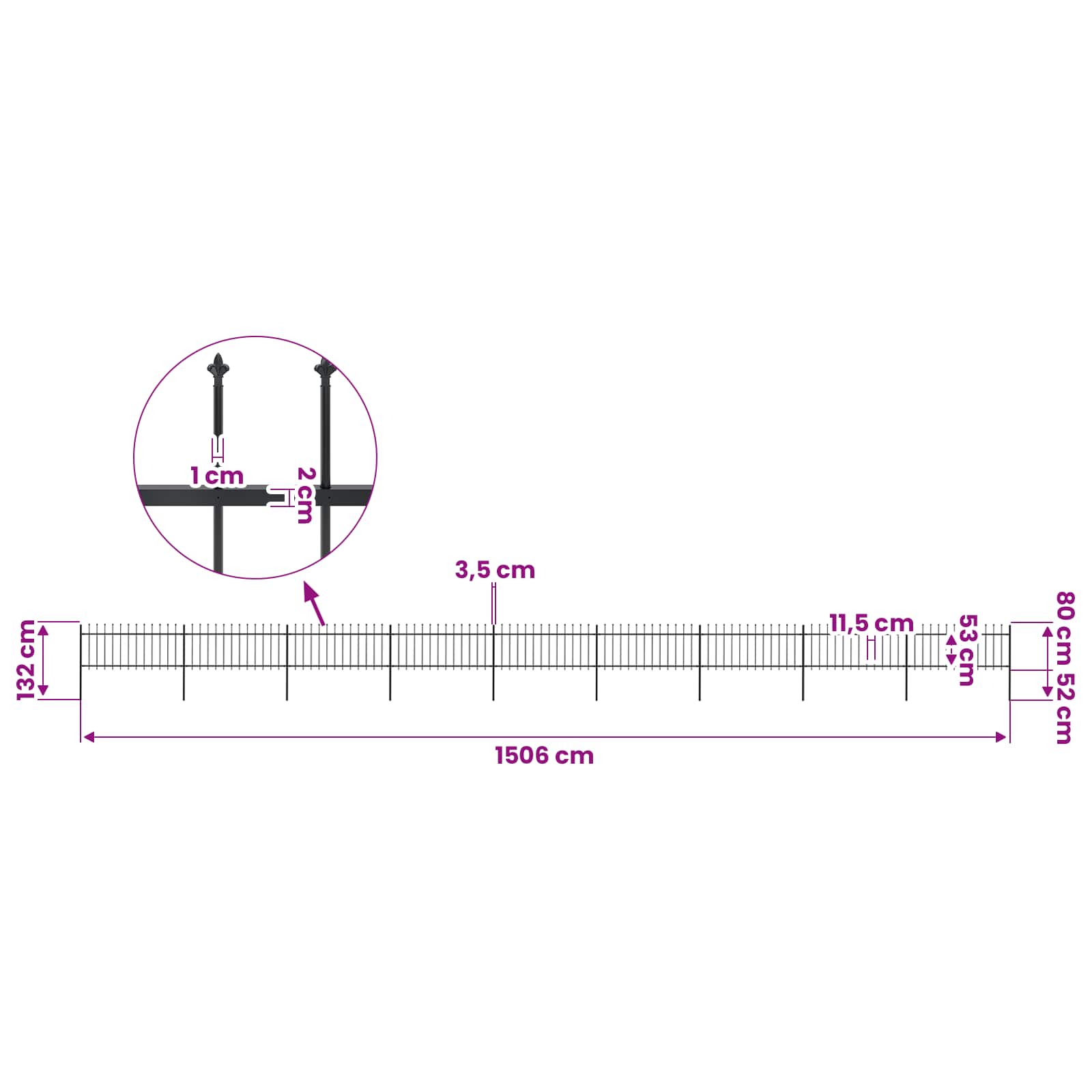 Sodo tvora su iešmeliais, plienas, 1603,5x80cm, juoda